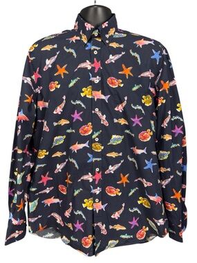 Paul & Shark Navy Shirt with Multicolor Marine Print